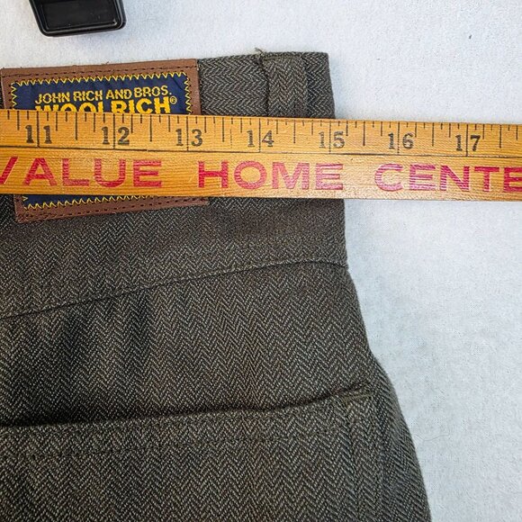 1990s Woolrich Size 12 Herringbone Pants Dark Olive Relaxed Deadstock New - Picture 10 of 12